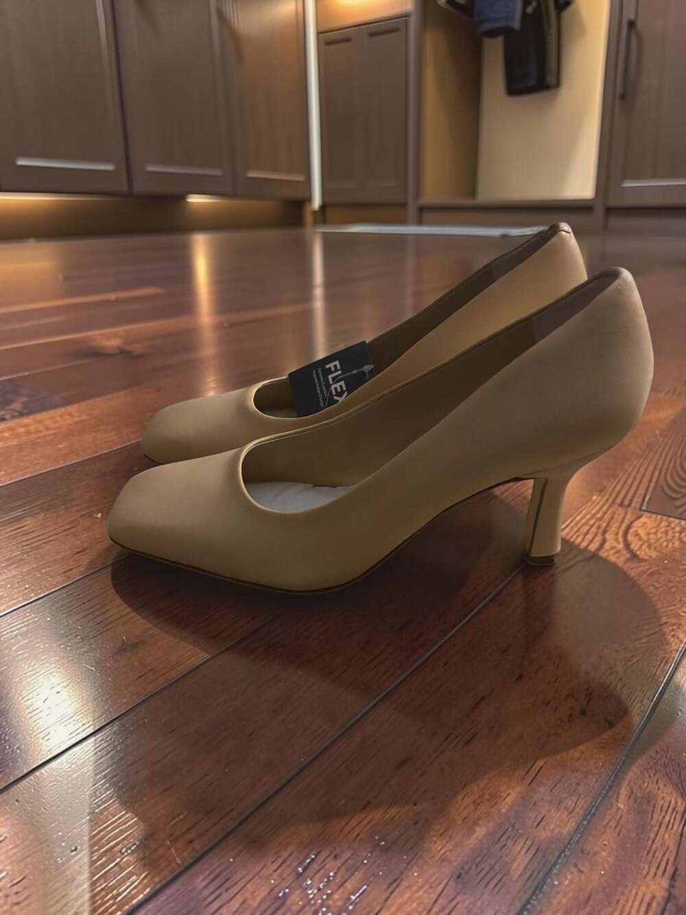 Sarto Flexa Beige Square Toe Mid-Heel Pumps